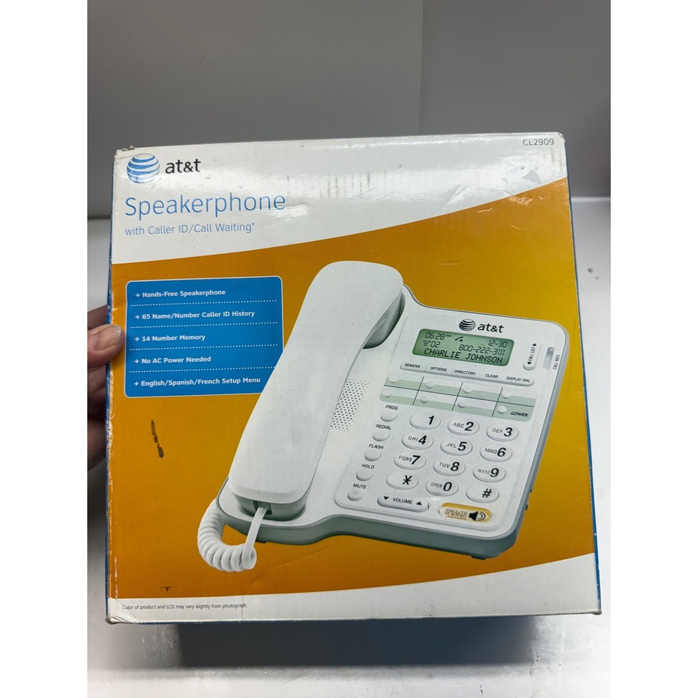 AT&T CL2909 Corded Speakerphone White Big Button Caller ID Landline Telephone